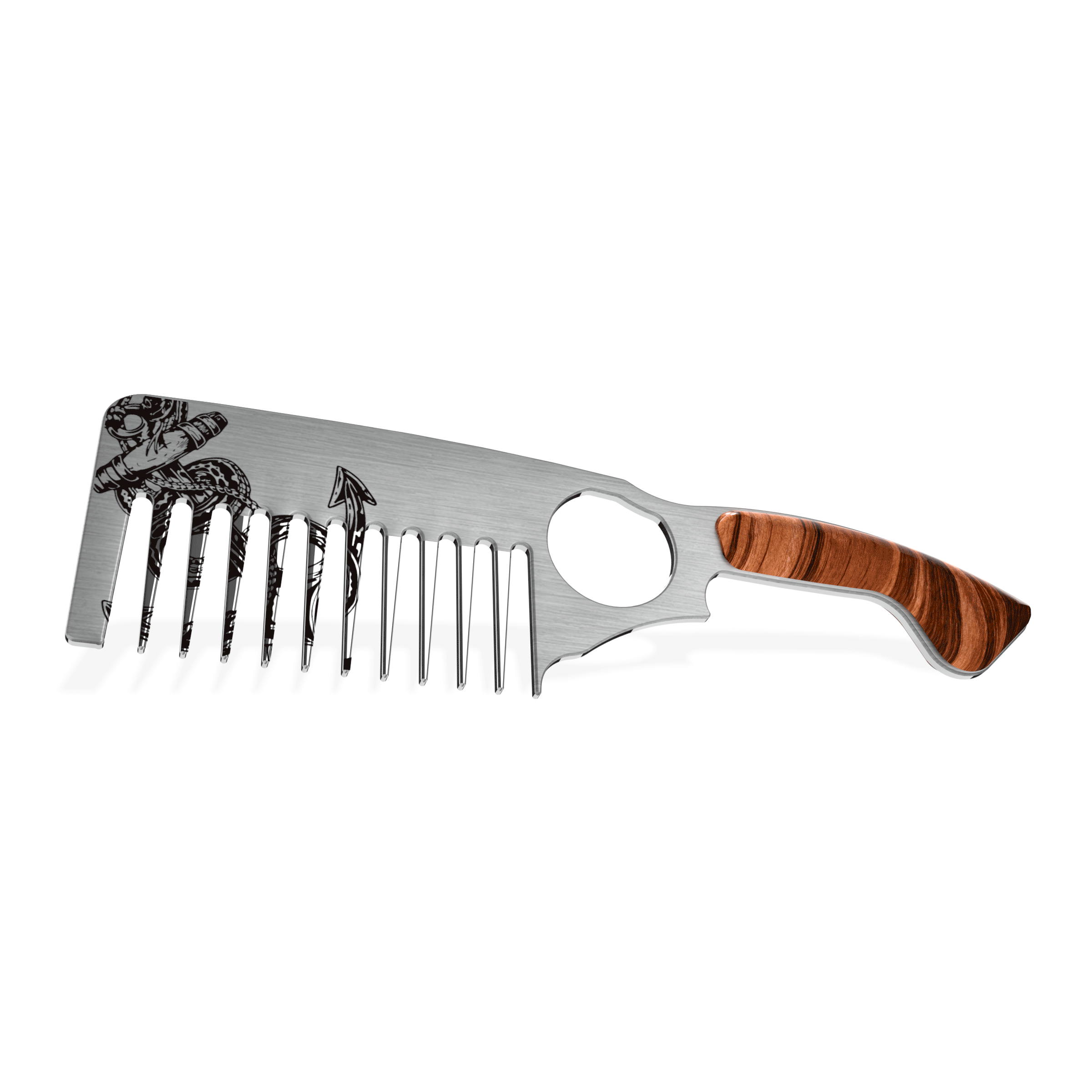 Anchor Tigerwood Handle Stainless Steel Beard Comb