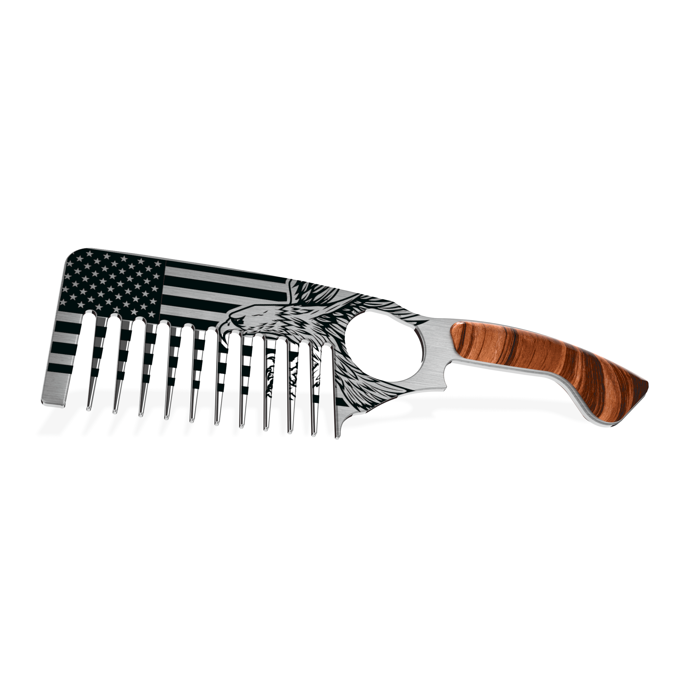 America Tigerwood Handle Stainless Steel Beard Comb