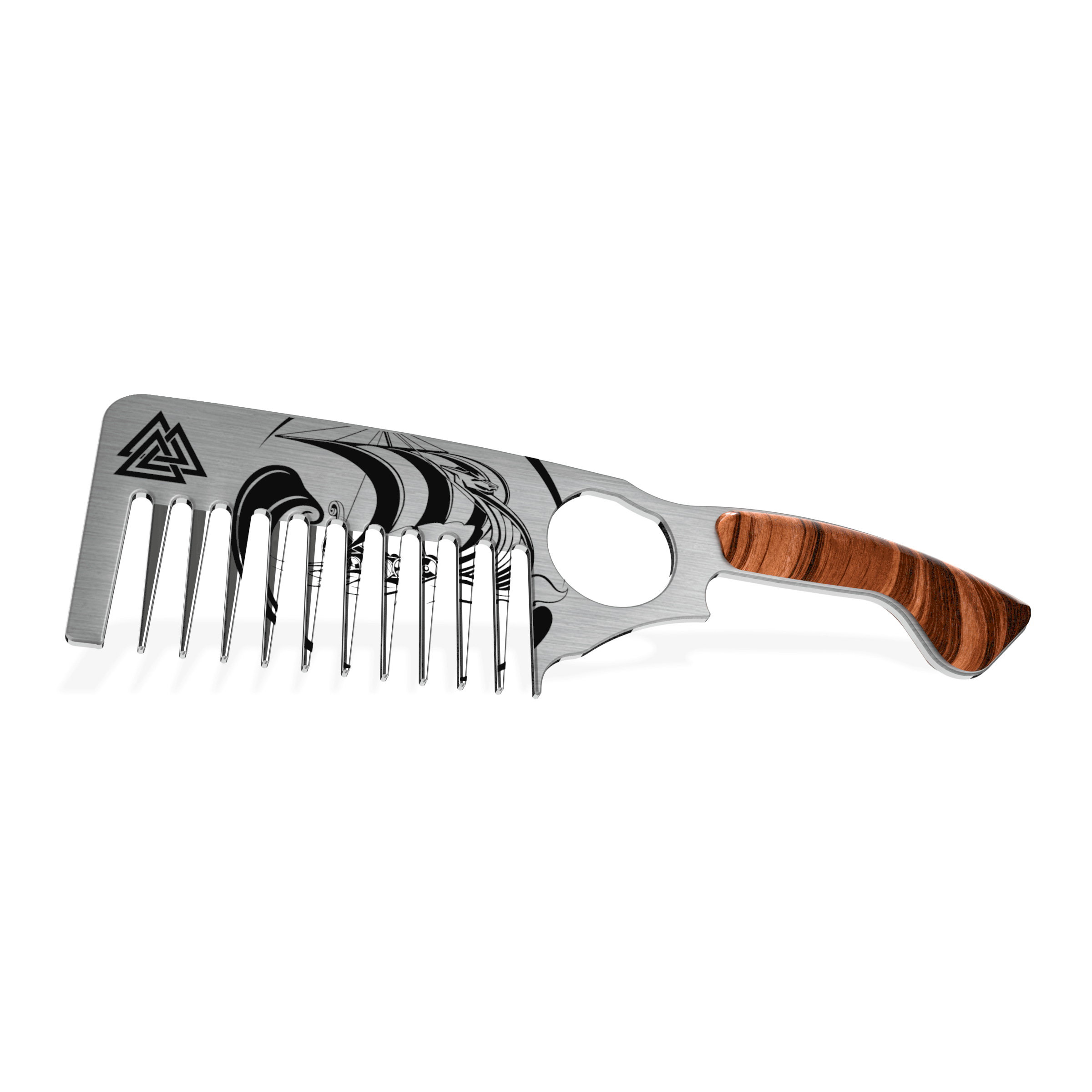 Viking Tigerwood Handle Stainless Steel Beard Comb